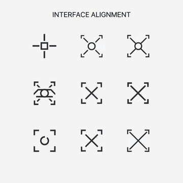 Collection of interface alignment icons and cropping markers for design workflows.