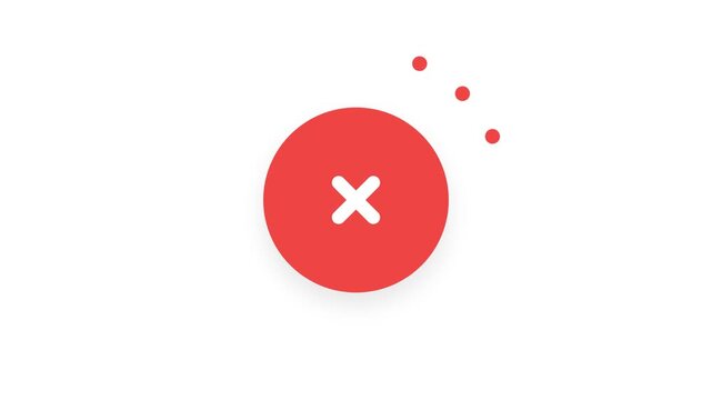 Animated flat green checkmark and red cross buttons with particle effects on a white background for UI/UX design