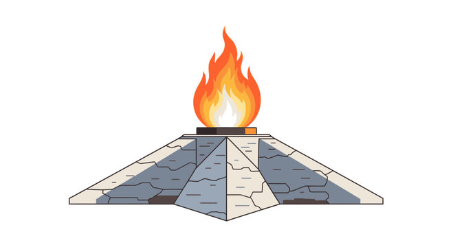 Memorial Day ceremony with eternal flame on stone pyramid monument outdoors