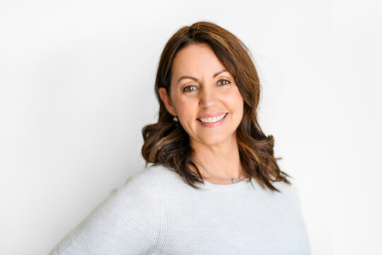 Beautiful senior woman portrait on white background.