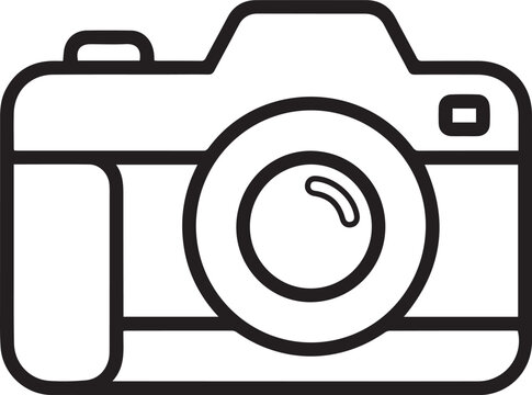 Camera icon represents photography equipment as a minimalist black line drawing on a solid white surface for technical documentation.