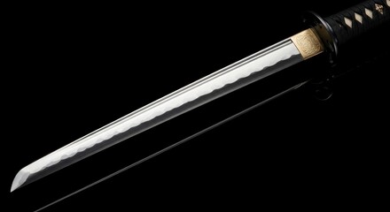 Naklejka premium Japanese sword katana blade closeup.