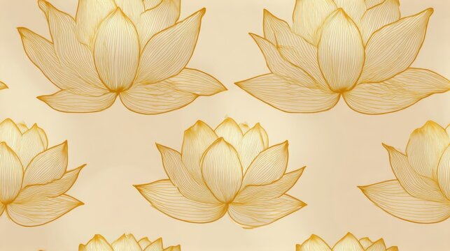 lotus and mandala pattern, lotus flower and mandala pattern with gold lines on saffron and cream background balanced spacing, zen aesthetic, buddhist symbolism