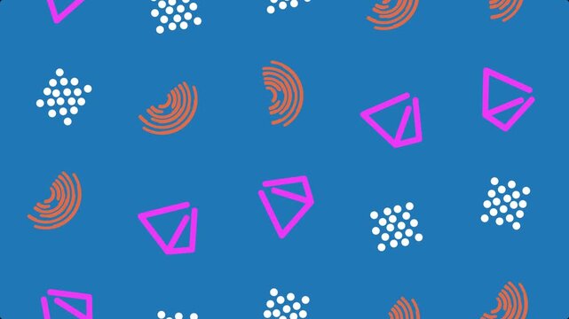 Abstract Geometric Pattern A vibrant and dynamic composition featuring a variety of geometric shapes and textures, arranged on a textured canvas, creating a visually stimulating artwork.