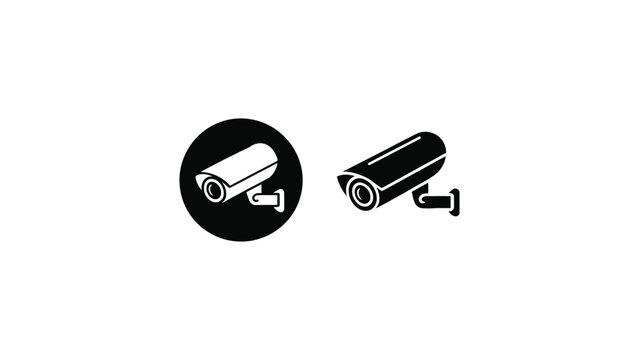 security camera cctv icon set with surveillance system line and solid style flat vector illustration isolated on white background