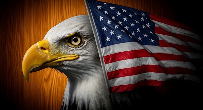 Patriotic american symbolism bald eagle with us flag honoring memorial day 4th of july and 250 years anniversary