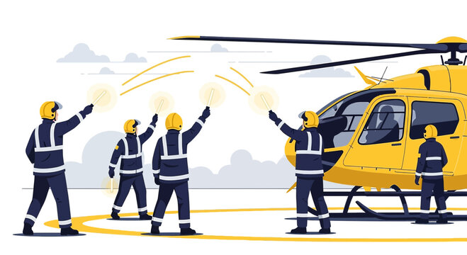 Emergency Helicopter Landing with Rescue Team Signaling