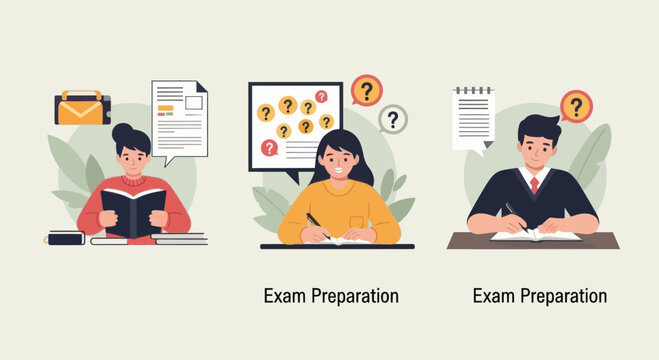 Students preparing for exams, studying and answering questions, educational concept