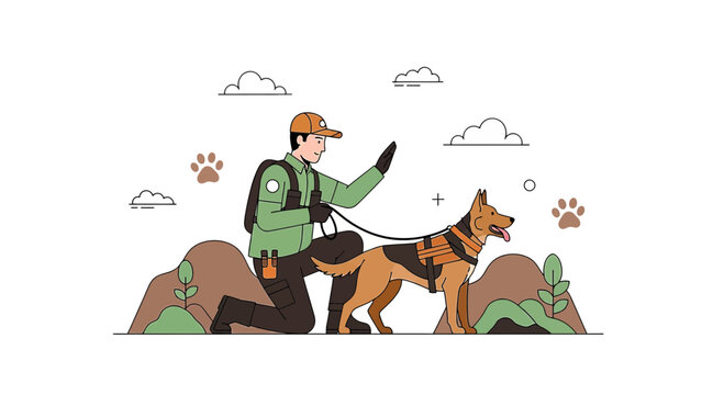 Dog Trainer Teaching German Shepherd Commands Outdoors