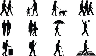 Fototapeta premium Walking Silhouette Icon Collection Set