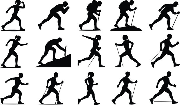 Walking Silhouette Icon Collection Set