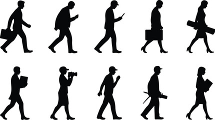 Fototapeta premium Walking Silhouette Icon Collection Set