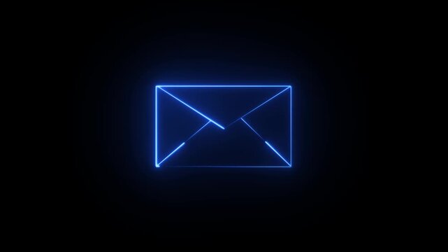 neon message icon animation with black background. glowing neon message icon