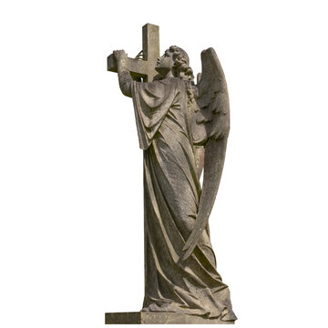 Angel of Death near the cross (Azrael, Azriel, Malak al-maut, concept of death). Isolated on white background