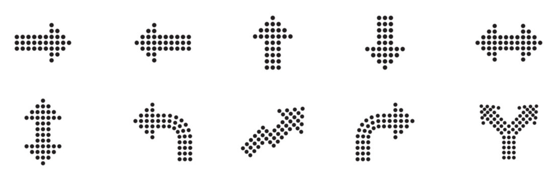 Dotted arrow icon, Dotted arrow icon set black silhouette pixel style direction navigation symbols. Vector illustration. EPS 10	
