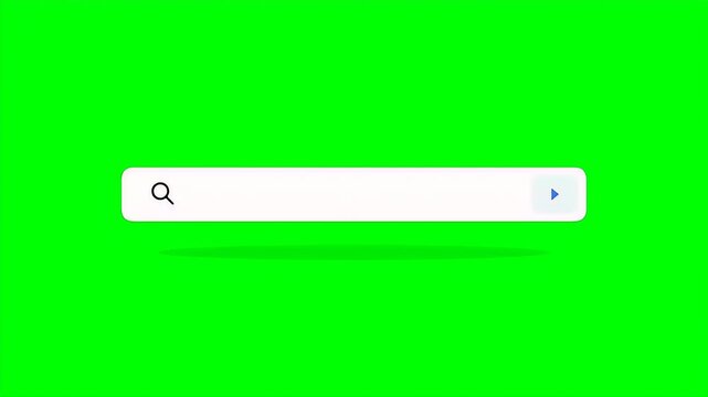 Minimalist white search bar interface with a magnifying glass icon and a blue play button for web browsing and online navigation