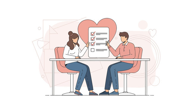 Couple Making Choices Together in Front of Heart Checklist