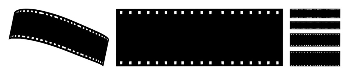 Fototapeta premium Black silhouette, white background: film strip set with simple line art design featuring simple design, minimalist, black and white with illustrations and graphics