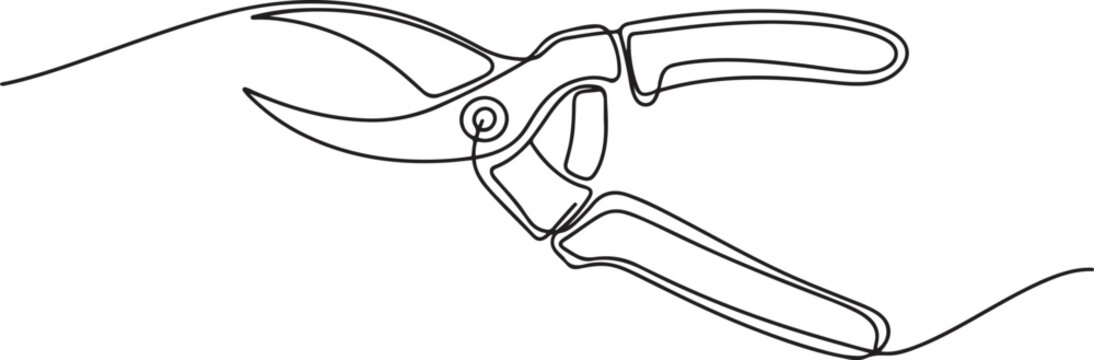 Continuous one line drawing of secateurs plant equipment. one line Art icon drawing vector. one line Icon drawing