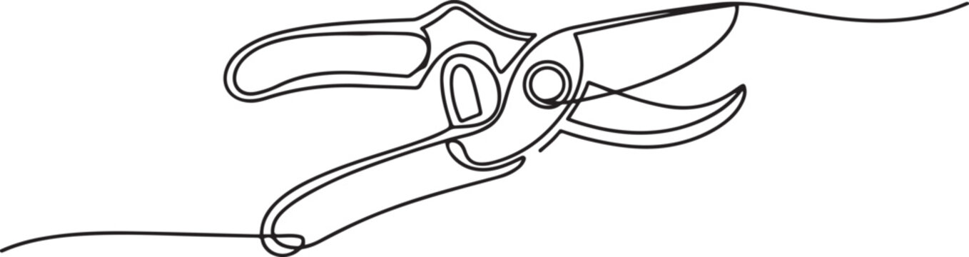 Continuous one line drawing of secateurs plant equipment. one line Art icon drawing vector. one line Icon drawing