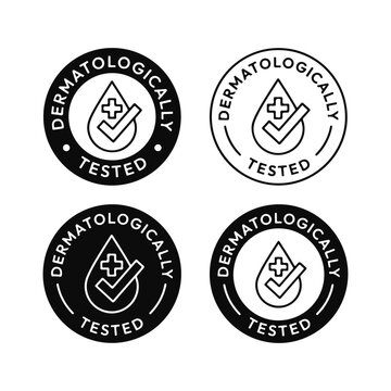 Dermatologically Tested Skin Drop Badge Round Stamp Vector Set