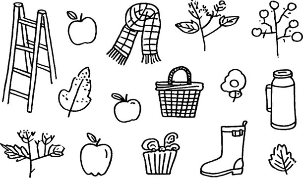 Rustic apple orchard sticker sheet with ladders baskets plaid scarf and boots for fall planner stickers and seasonal craft labels