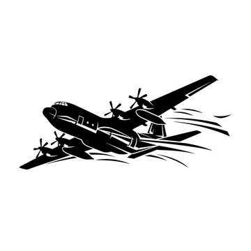 C 130 Military Transport Cargo Aircraft Silhouettes in Various Angles Vector Illustration
