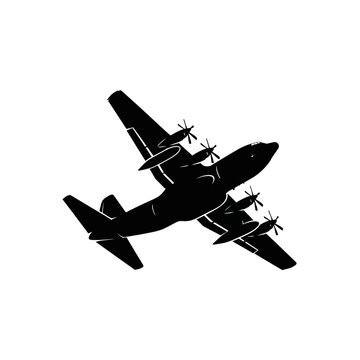 C 130 Military Transport Cargo Aircraft Silhouettes in Various Angles Vector Illustration