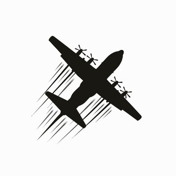 C 130 Military Transport Cargo Aircraft Silhouettes in Various Angles Vector Illustration