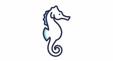 Fototapeta premium A simple line art illustration of a seahorse with blue accents, depicting marine life.