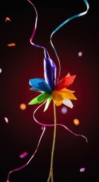 Bunte Wimpelkette und festliche Girlanden, erg&auml;nzt durch tanzendes Konfetti. Hochwertiger Freisteller f&uuml;r transparente Hintergr&uuml;nde, Jubil&auml;um, bunt, Feier