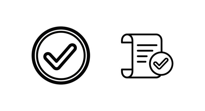 Success and complete clause icons with checkmarks complete checkmark approval confirmation confirmed document contract agreement collection verified validated accepted finished business