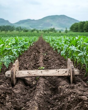Classic agriculture wooden plow tool high resolution picture