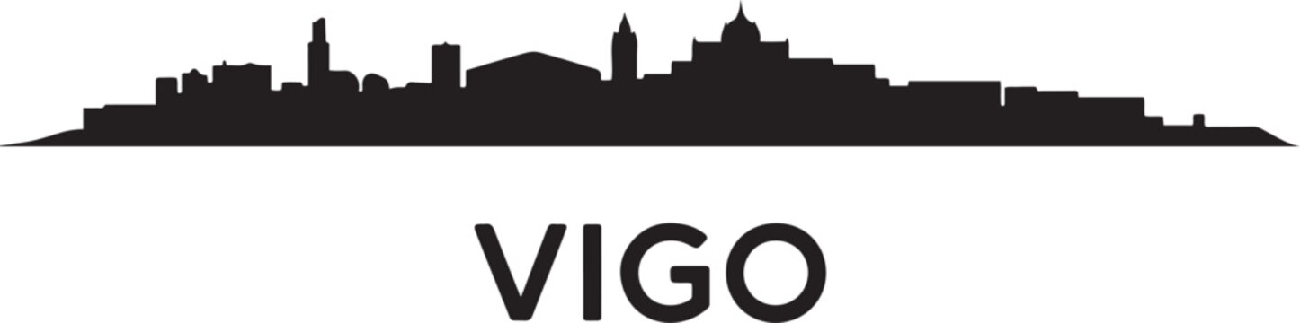 Vigo city skyline silhouette with Galicia, and Spain. Silhouette icon vector