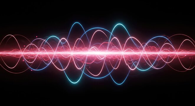 Ethereal energy field with swirling neon gradients and abstract geometric wave functions. Capturing the subtle complexity of an invisible quantum resonance, geometry, structure, wave