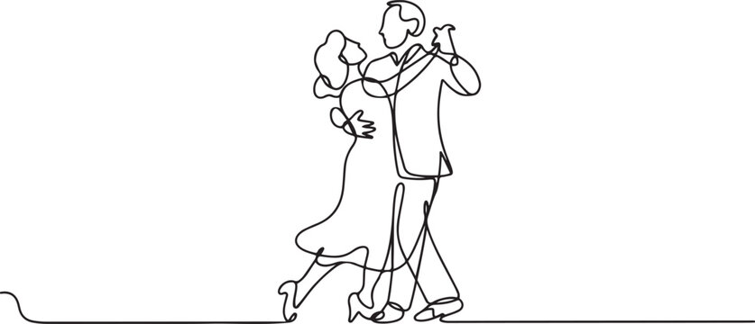 One continuous single drawing line art flat doodle dancing, person, romance, man, lifestyle, retirement, female, fun, woman. one line Icon drawing