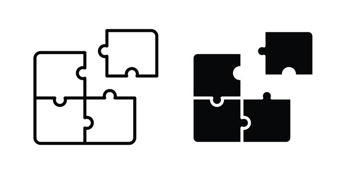 jigsaw icon. Line and glyph solid vector collection.