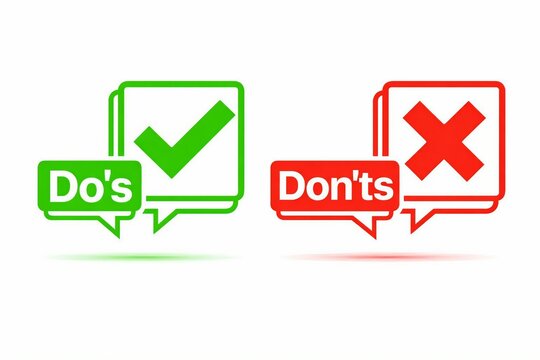 Do's and don'ts speech bubbles with checkmark and cross icons