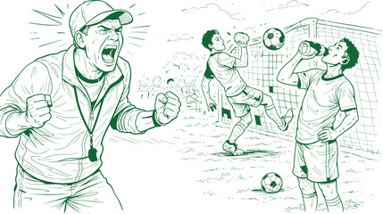 Angry Soccer Coach Shouting Players Line Art © Mohammad Graphics