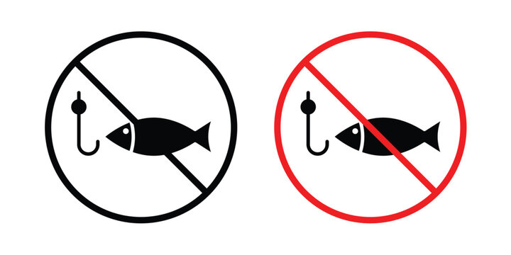 No fishing sign. Line and glyph solid vector collection.