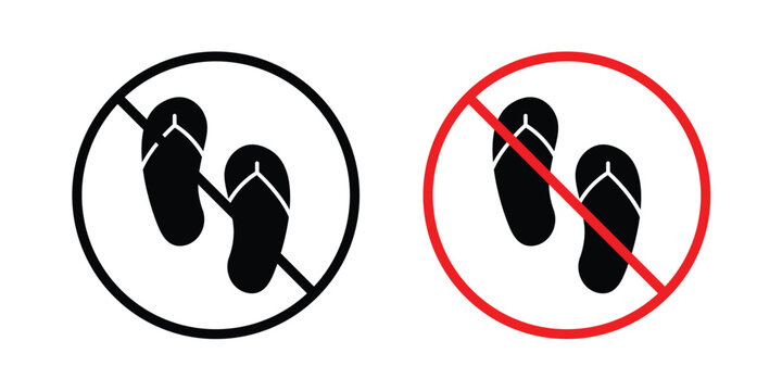 No sandals sign. Line and glyph solid vector collection.