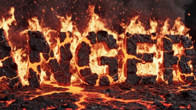 Burning anger text on volcanic lava
