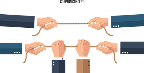 Corporate Tug of War Vector Set Featuring Business Hands in Suits Pulling Rope for Competition, Conflict, and Collaboration Design ConceptsCorporate Tug of War Vector Set  © Md
