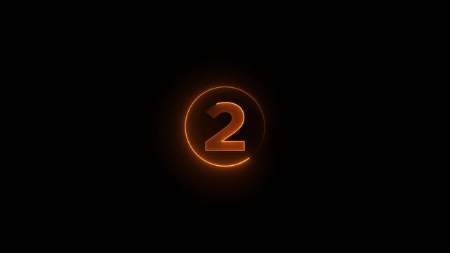 Neon yellow color with circle Number 2 text icon animation education mathematic digit count finance countdown icon sign symbol on black background.