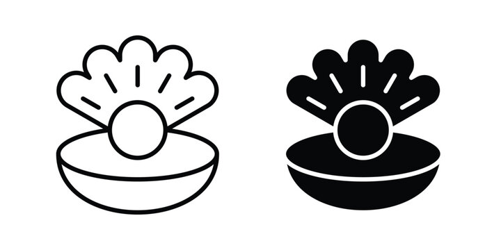 Pearl in the open shell icon. Line and glyph solid vector collection.