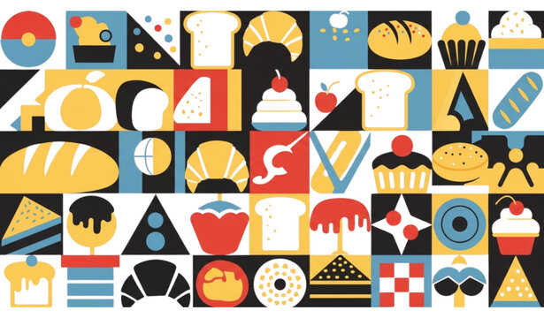 Bakery seamless pattern vector Bauhaus geometric pastry cafe design