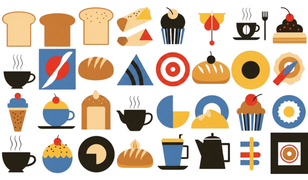 Bauhaus bakery pattern vector seamless geometric dessert cafe design