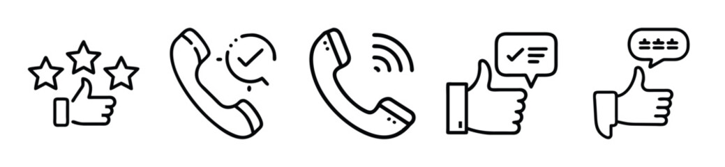 Obraz premium Detailed set of thin line vector icons representing customer feedback telephone support and communication symbols for modern web application graphic design projects