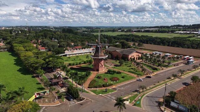 Aerial View of Dutch Windmill Landmark in Holambra S&atilde;o Paulo Brazil