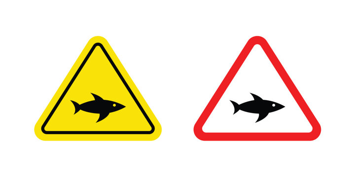 Shark warning sign. Line and glyph solid vector collection.